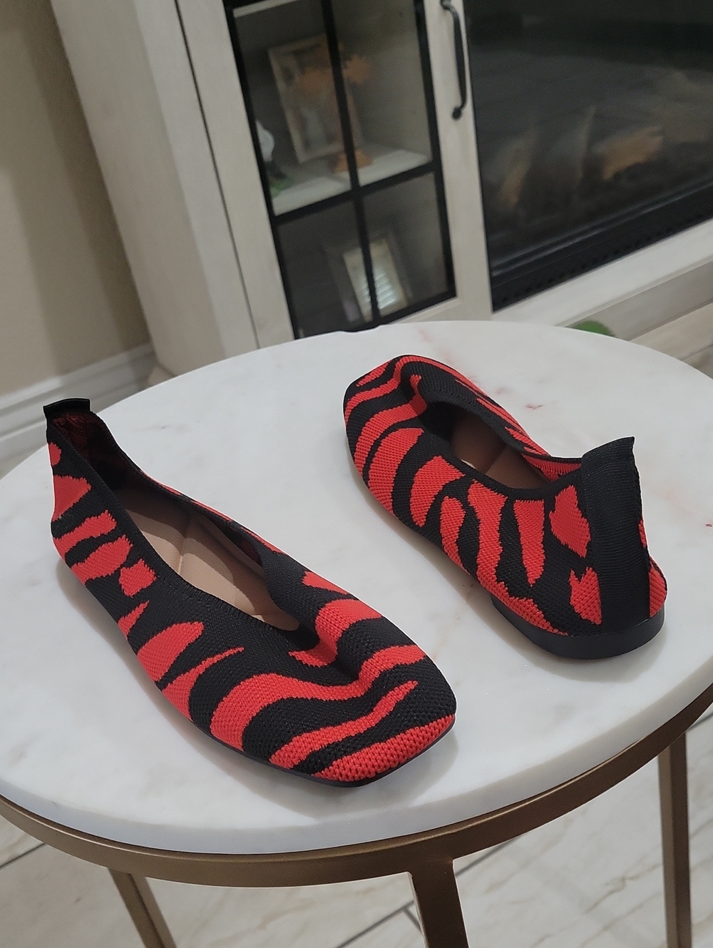 Women's Red and Black Zebra Knit Slip-On Flats